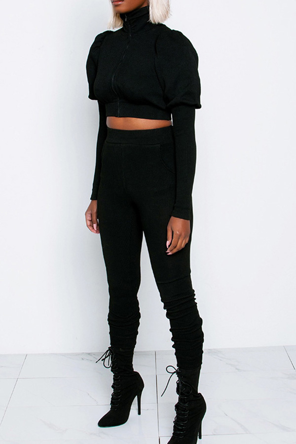 

Lovely Casual Basic Black Two-piece Pants Set