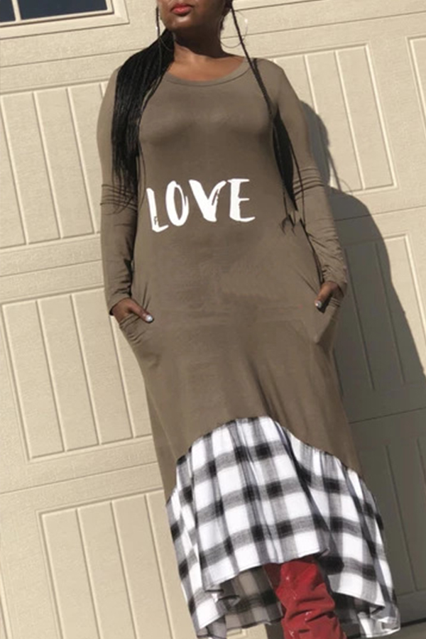 

Lovely Casual Patchwork Grey Ankle Length Dress