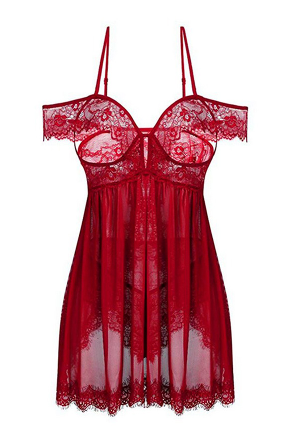 

Lovely Sexy Lace Wine Red Babydolls