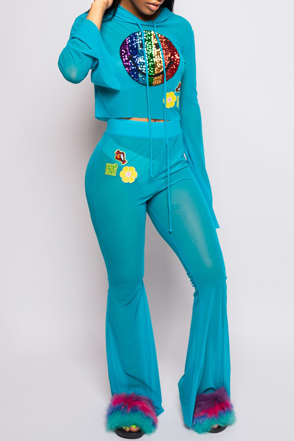 

Lovely Chic Loose Blue Two-piece Pants Set