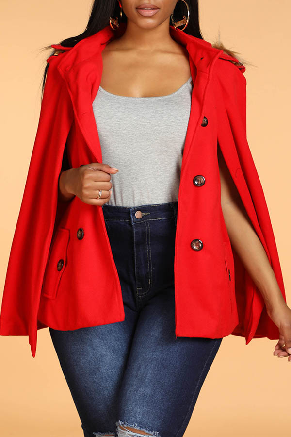 

Lovely Casual Cloak Design Buttons Red Coat