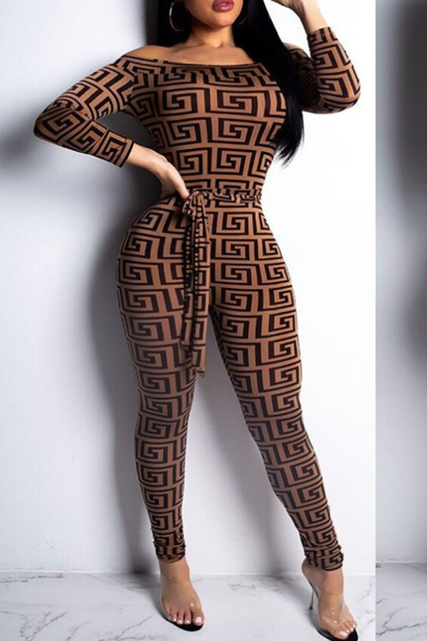 

Lovely Trendy Print Skinny Brown One-piece Jumpsuit