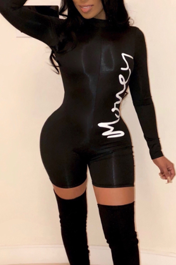 

Lovely Casual Skinny Black One-piece Romper