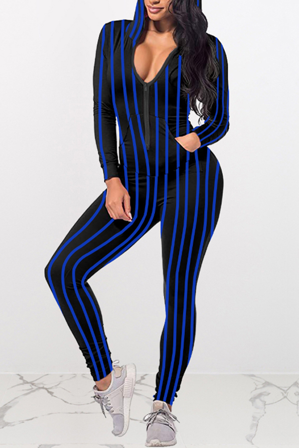 

Lovely Casual Striped Blue One-piece Jumpsuit, Blue stripe