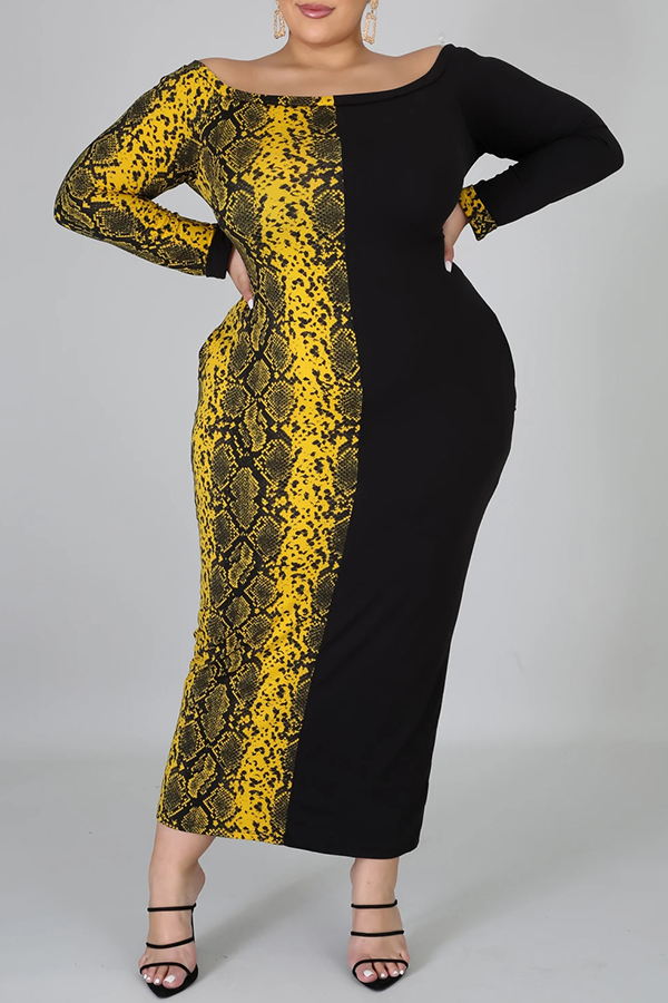 

Lovely Casual Patchwork Black Ankle Length Plus Size Dress