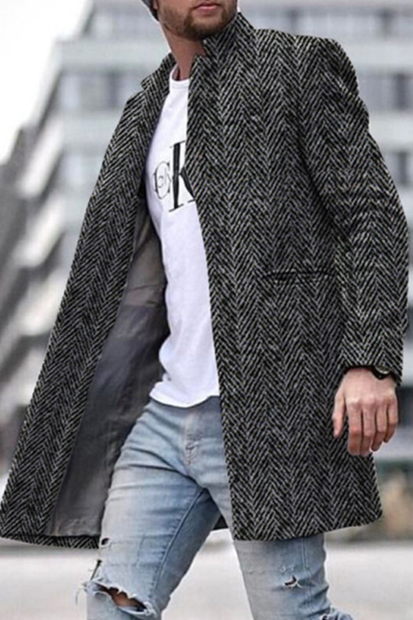 

Lovely Casual Basic Print Dark Grey Coat