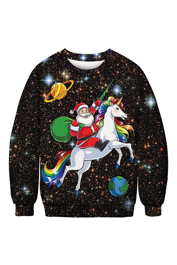 

Lovely Casual Santa Claus Black Hoodie