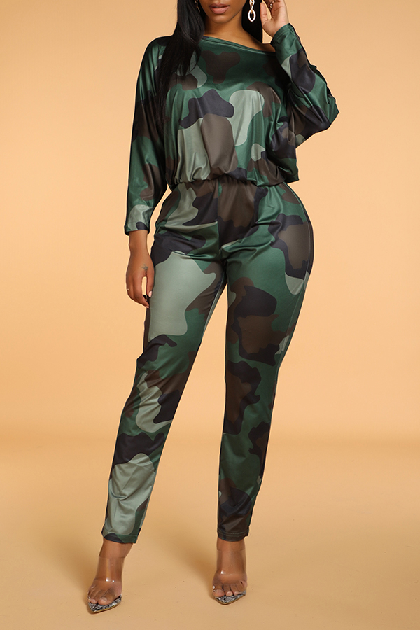 

Lovely Casual Camouflage Printed Army Green One-piece Jumpsuit, Army green camouflag