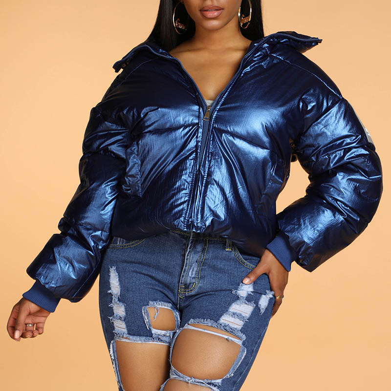 

Lovely Leisure Mandarin Collar Zipper Design Blue Coat
