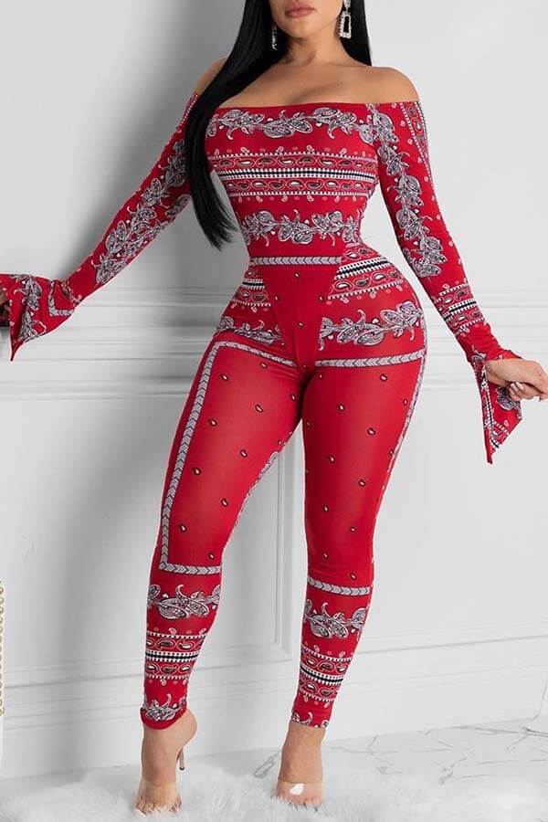 

Lovely Trendy Print Bright Red Two-piece Pants Set