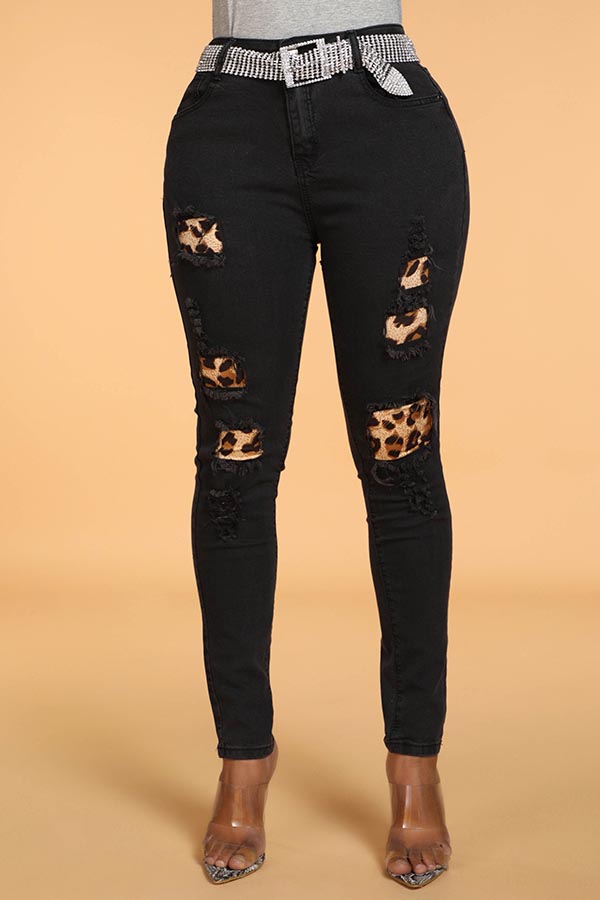 

Lovely Casual Leopard Patchwork Black Pants