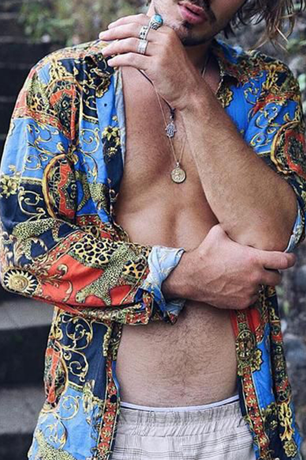 

Lovely Bohemian Print Blue Shirt