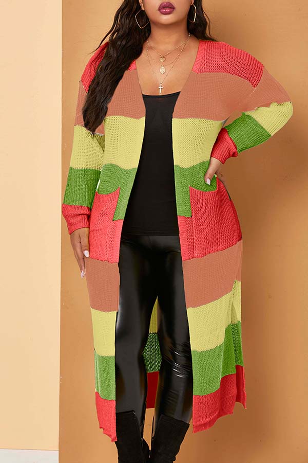 

Lovely Casual Patchwork Red Plus Size Coat