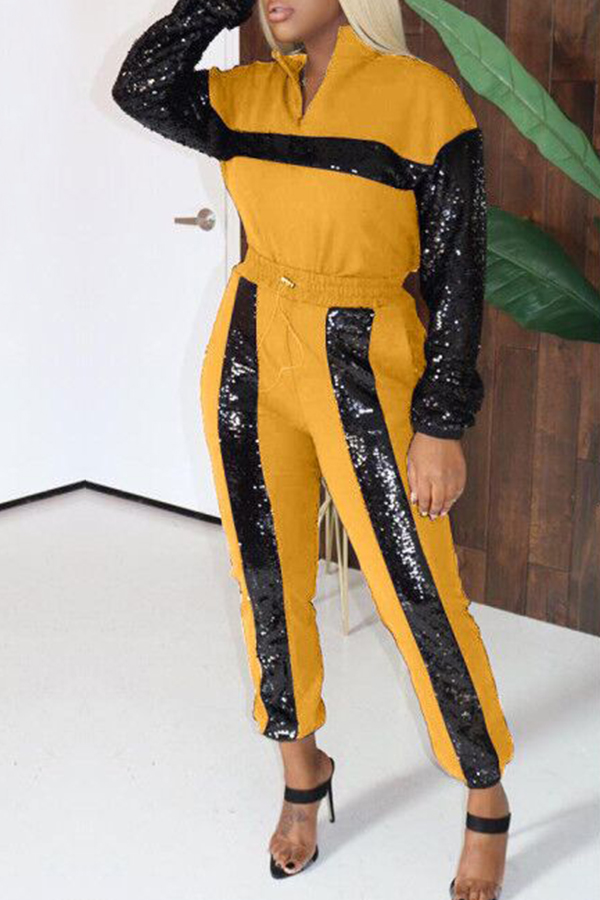 

Lovely Chic Patchwork Yellow Two-piece Pants Set