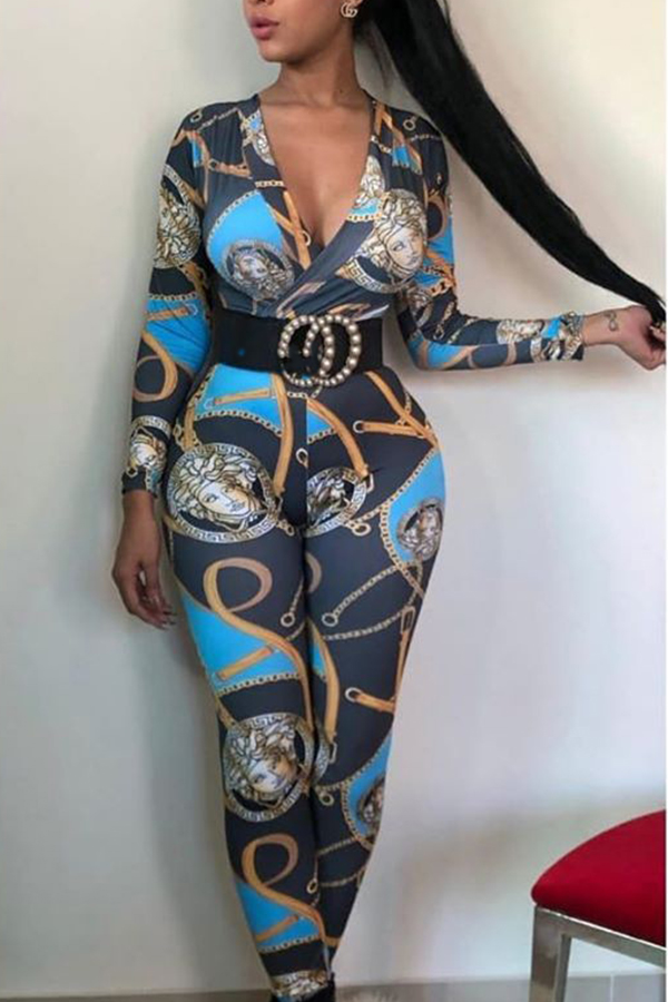 

Lovely Trendy Print Blue One-piece Jumpsuit