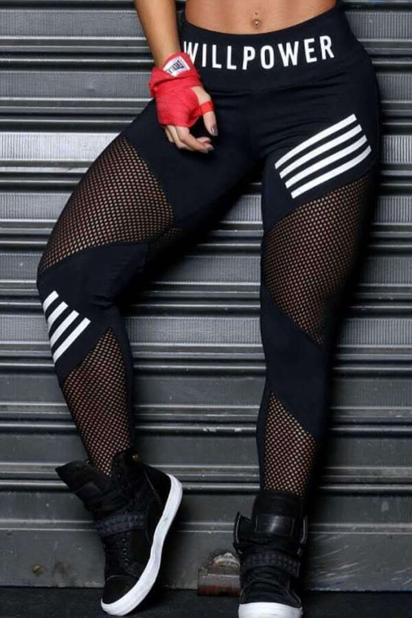 Lovely Casual Patchwork Hollow-out Black Leggings