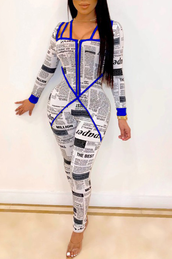 

Lovely Chic Letter Print Blue One-piece Jumpsuit