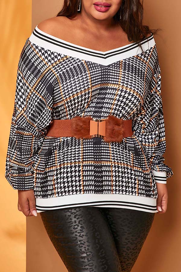 

Lovely Chic Geometric Print Grey Plus Size Sweater