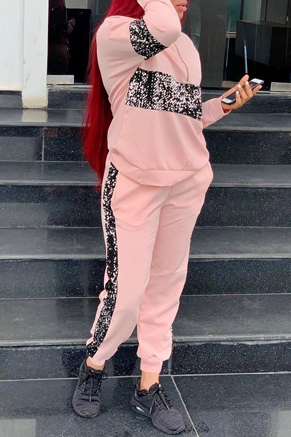 

Lovely Casual Patchwork Pink Two-piece Pants Set