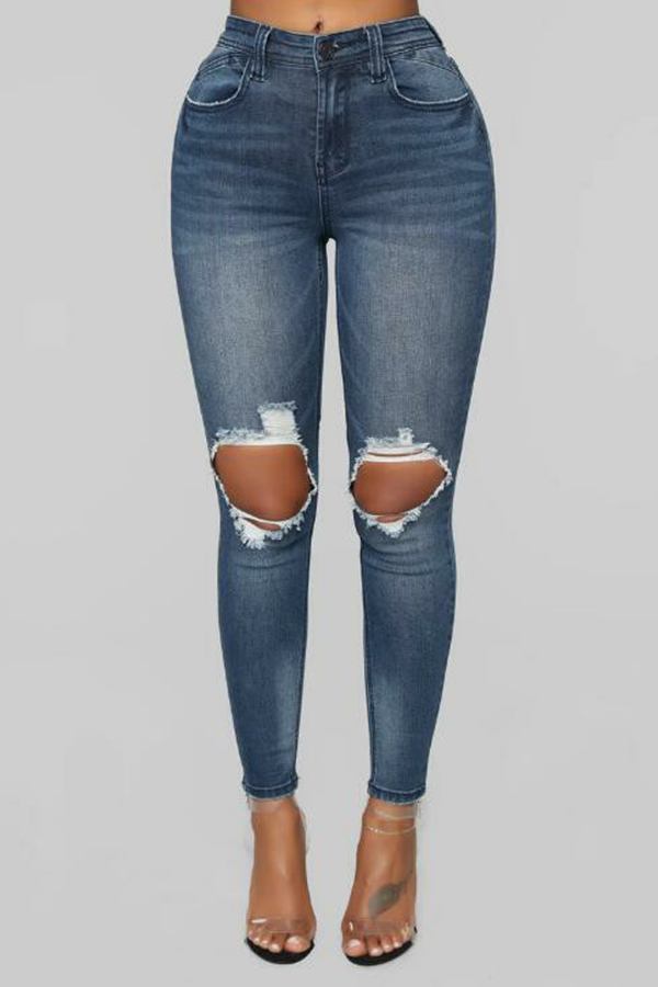 

Lovely Casual Hollow-out Dark Blue Jeans