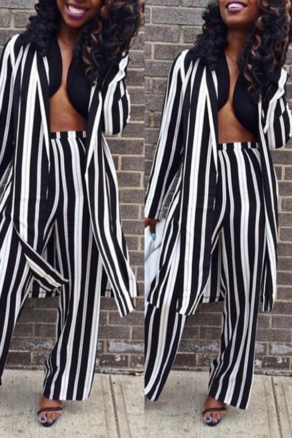 

Lovely Casual Striped Black Two-piece Pants Set