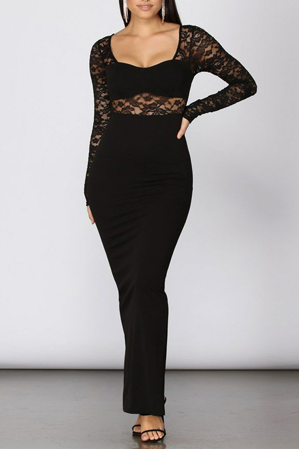 

Lovely Sweet See-through Black Ankle Length Prom Dress