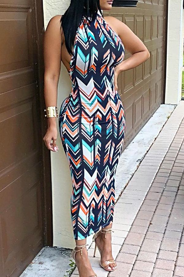 

Lovely Party Tank Backless Multicolor Mid Calf Dress, Multi