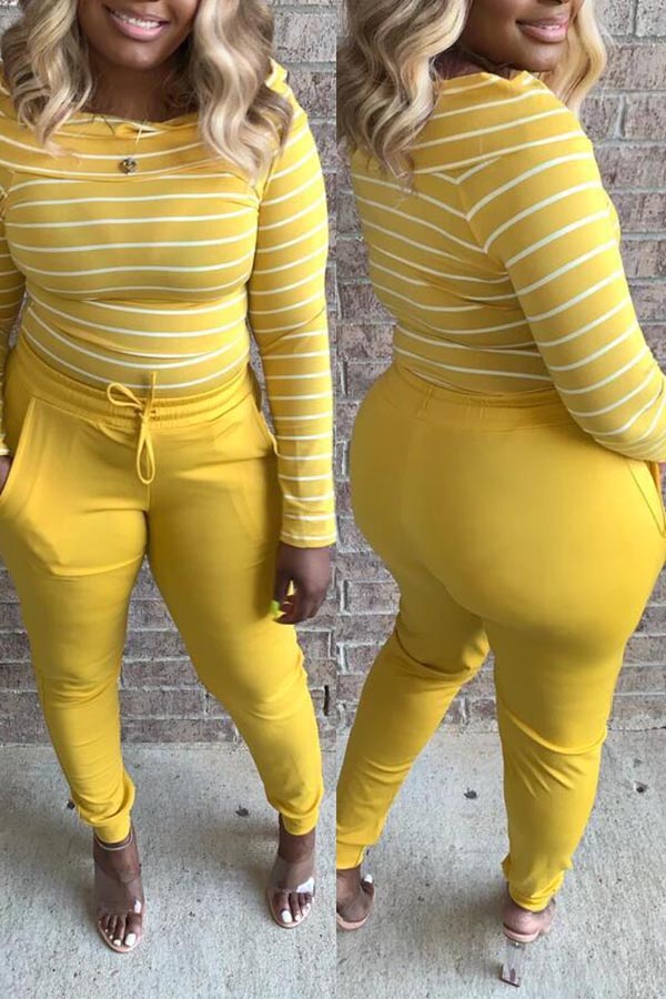 

Lovely Chic Striped Yellow Two-piece Pants Set