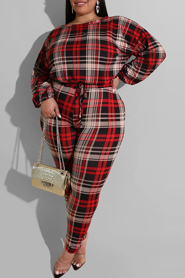 

Lovely Casual Print Red Plus Size Two-piece Pants Set