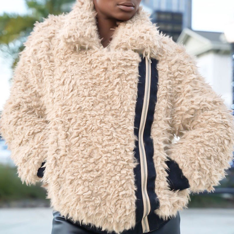 

Lovely Casual Zipper Design Beige Coat