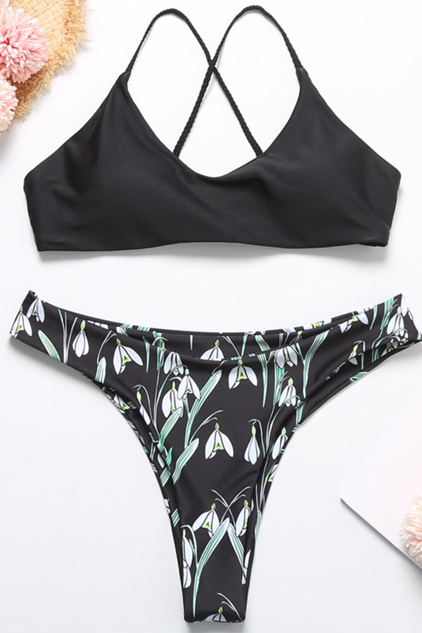 

Lovely Print Black Two-piece Swimsuit