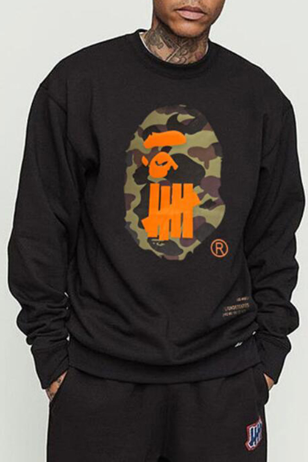 

Lovely Casual Print Black Hoodie