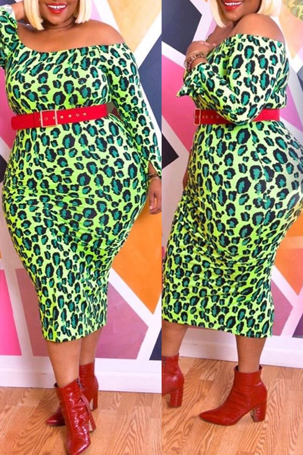 

Lovely Casual Print Green Mid Calf Plus Size Dress