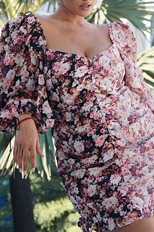

Lovely Casual Print White Plus Size Mini Dress