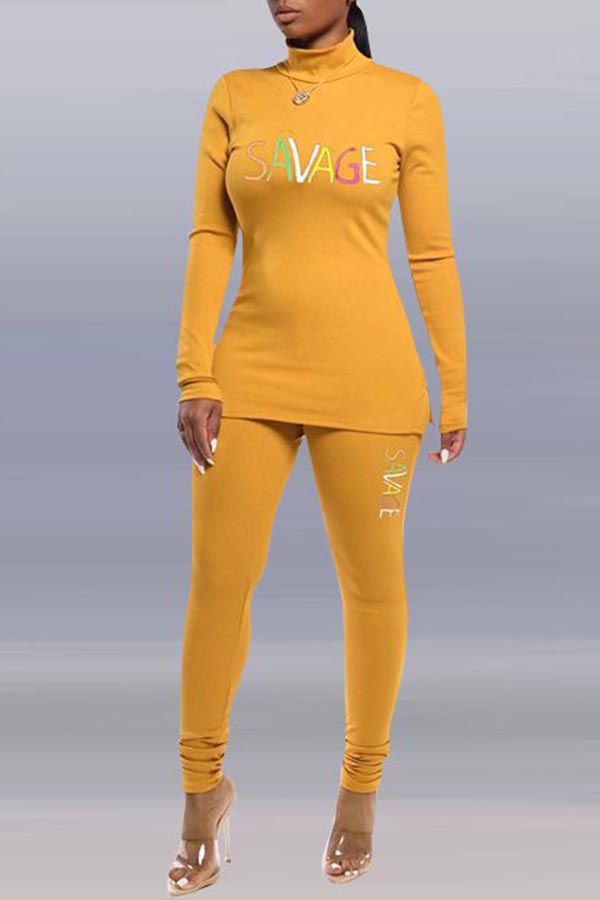 

Lovely Casual Letter Yellow Two-piece Pants Set