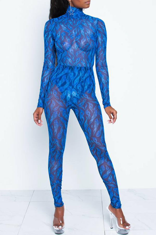

Lovely Chic See-through Blue One-piece Jumpsuit