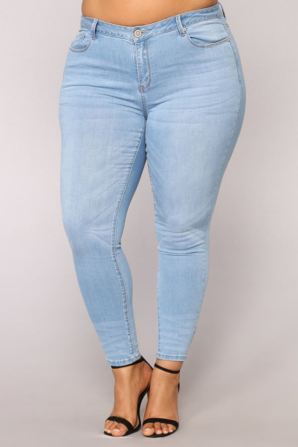 Lovely Casual Basic Blue Plus Size Jeans