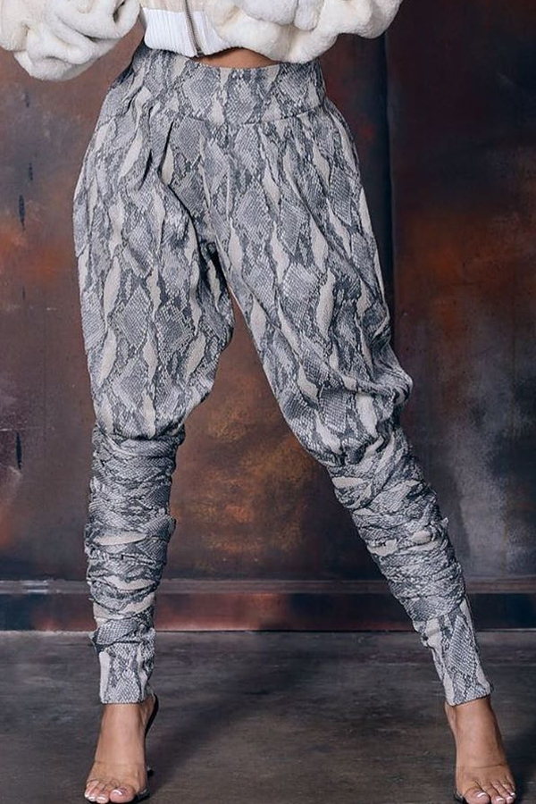

Lovely Casual Print Grey Pants