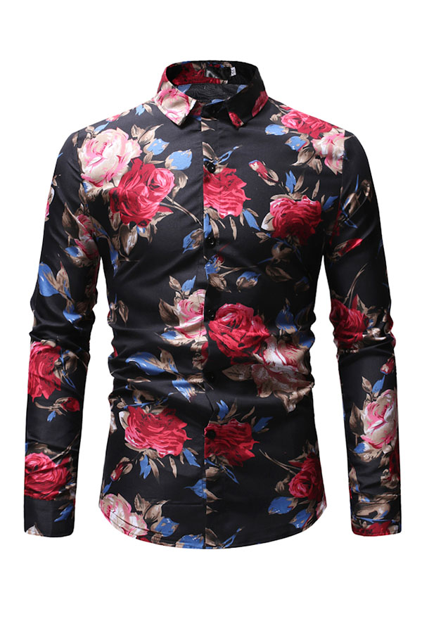 

Lovely Casual Floral Print Black Shirt