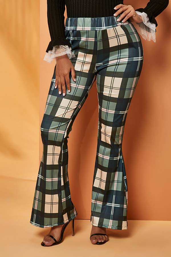 

Lovely Casual Plaid Print Green Pants