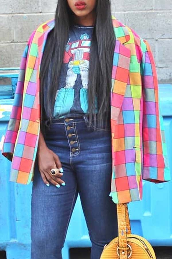 

Lovely Casual Plaid Multicolor Blazer, Multi