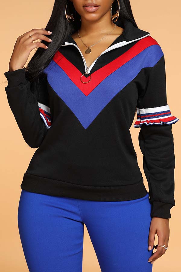 

Lovely Casual Color-lump Patchwork Black Hoodie