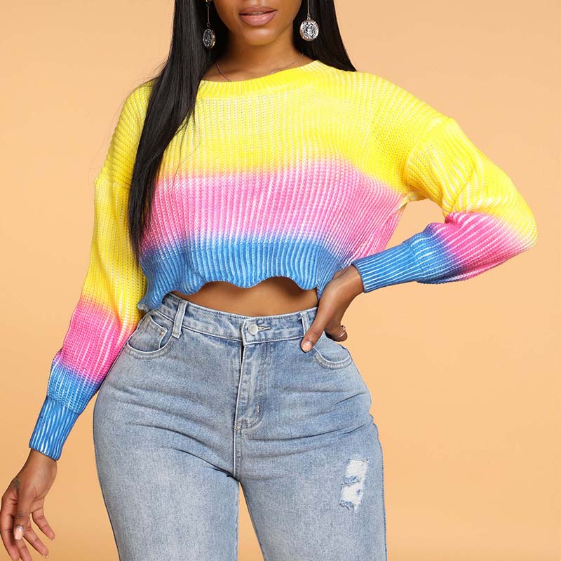 

Lovely Casual Rainbow Multicolor Sweater, Multi
