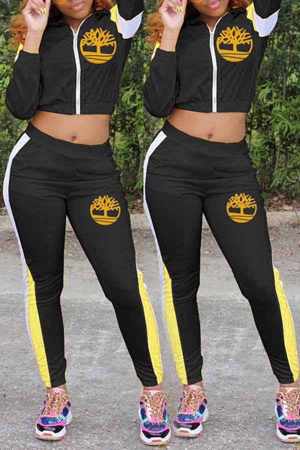 

Lovely Casual Print Black Two-piece Pants Set