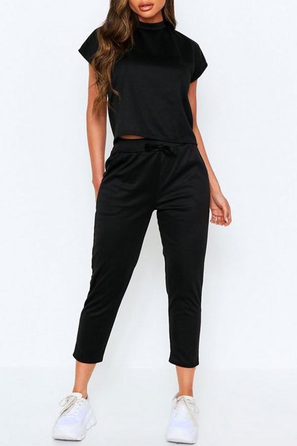 

Lovely Casual Basic Black Two-piece Pants Set