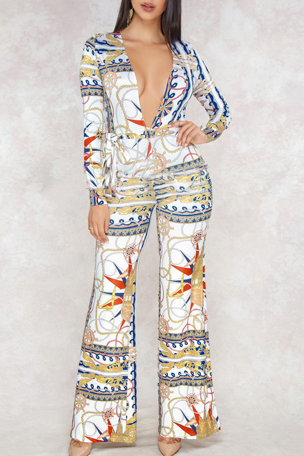 

Lovely Chic Deep V Neck White One-piece Jumpsuit