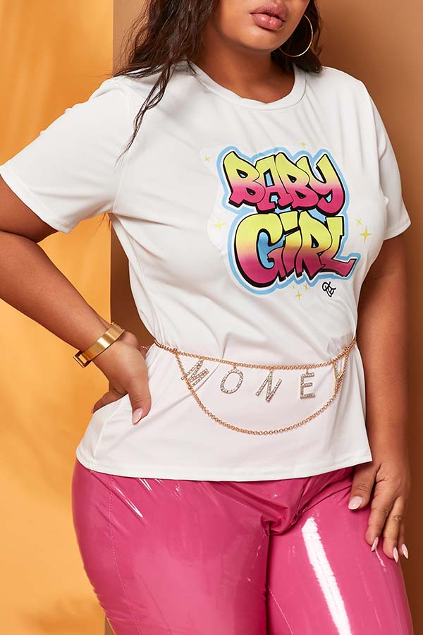 

Lovely Casual Print White Plus Size T-shirt