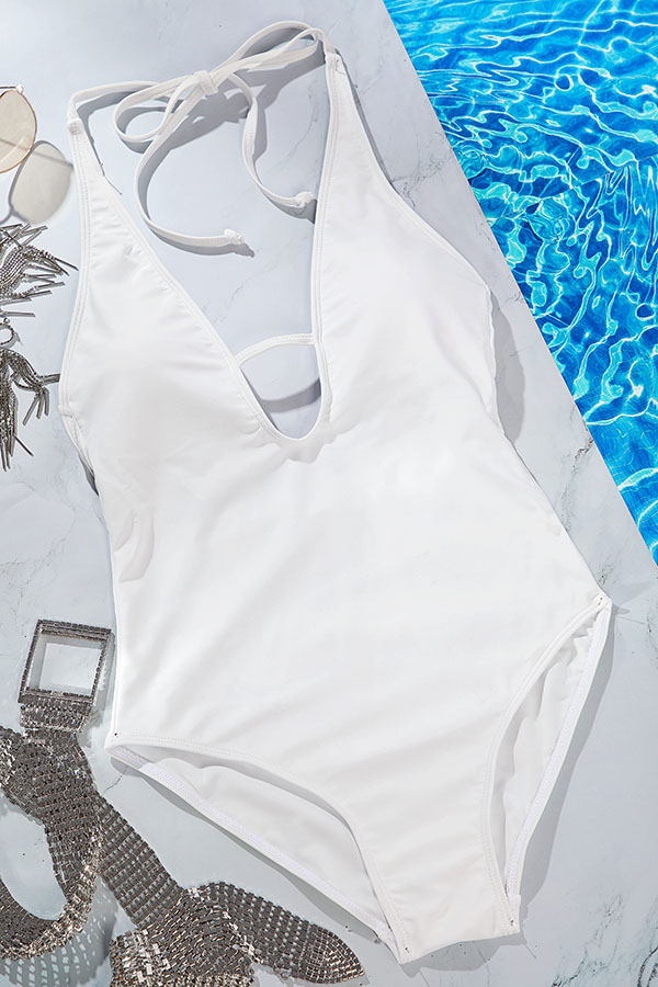 

Lovely V Neck White One-piece Swimsuit