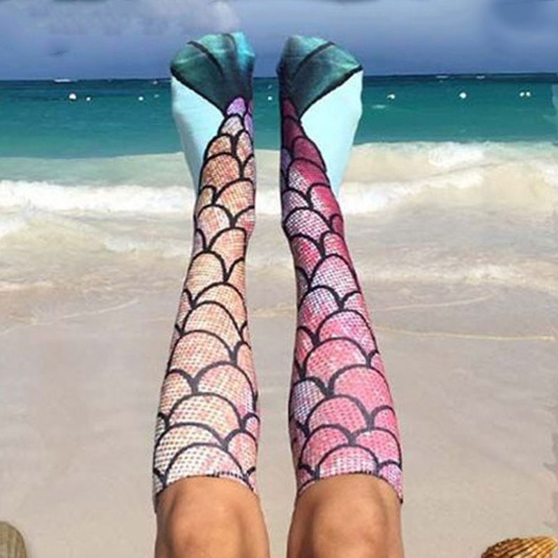 

Lovely Trendy Mermaid Print Multicolor Socks, Multi