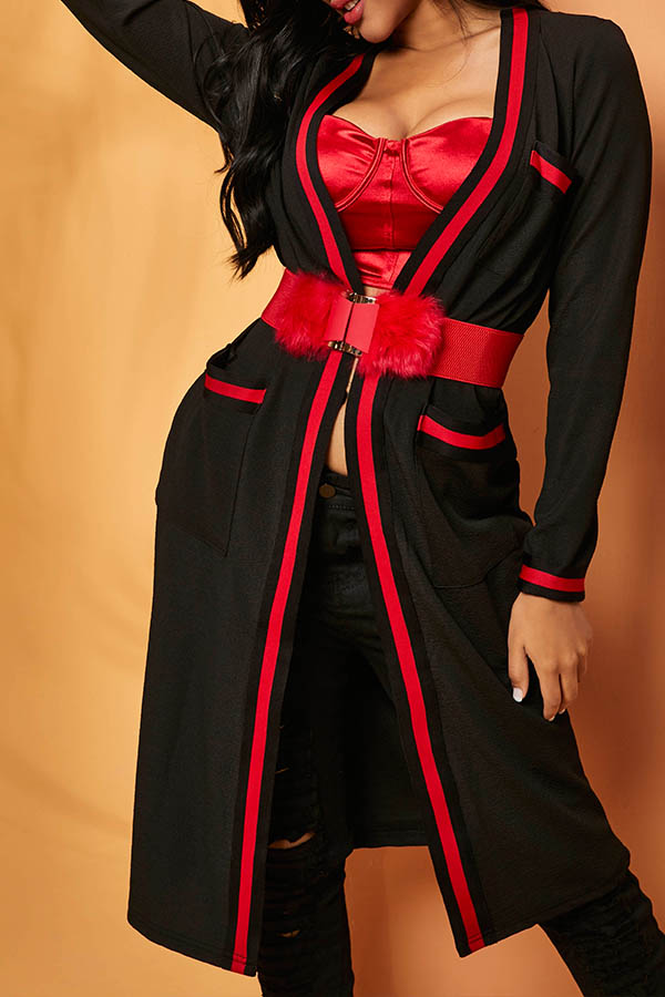 

Lovely Chic Patchwork Black Cardigan(Without Belt